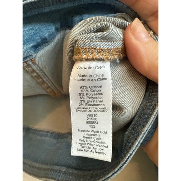 Coldwater Creek Stretchy Blue Jean Jacket with Pink/Purple Watercolor Flowers - Picture 7 of 8